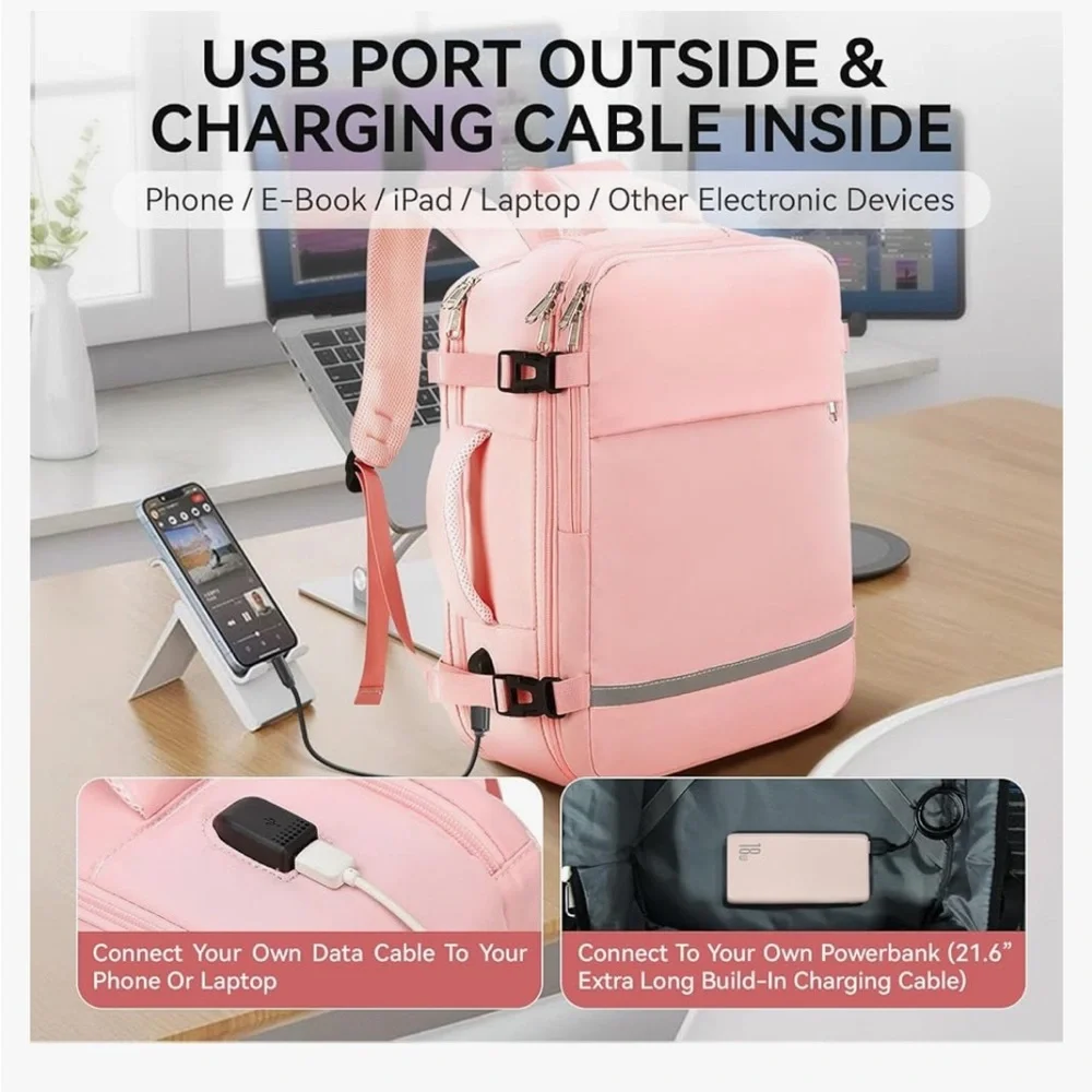 Airline Flight approved extra large capacity, travel laptop backpack 35L pink - Picture 3 of 16